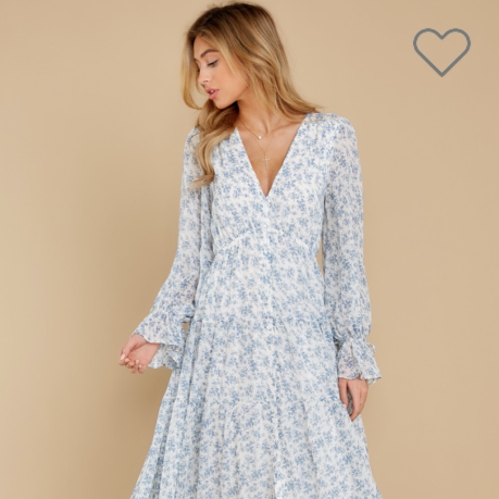 Afternoon Calm Light Blue Floral Print Maxi Dress